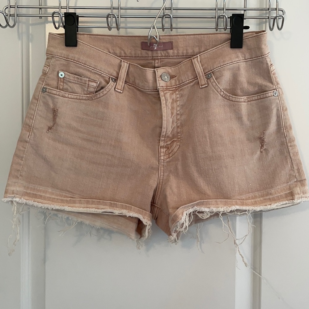 7 For All Mankind Blush Denim Distressed Shorts-29